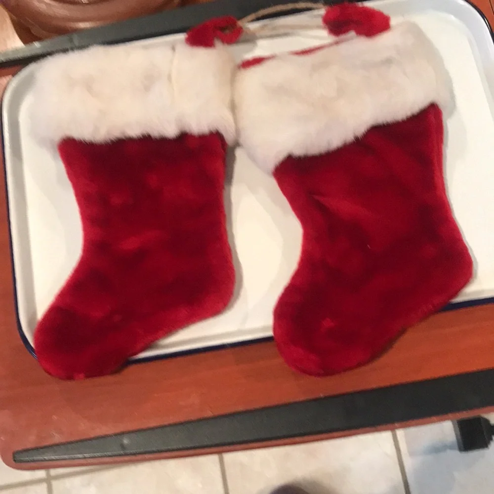 White Fur Trimmed & Red Velvet Stockings